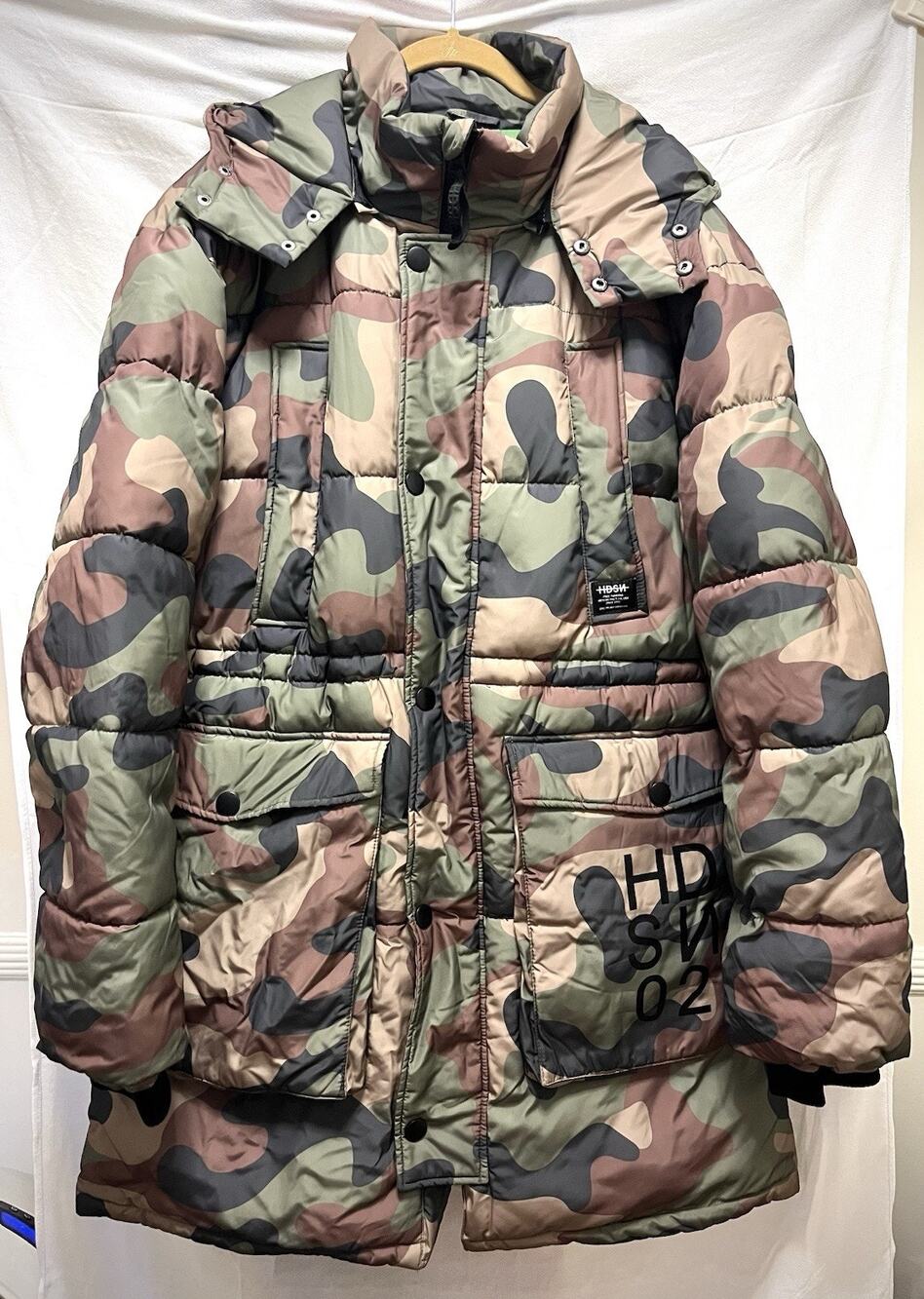 Hudson HDSN Mens Quilted Hooded Storm Parka Puffer Coat Size 2XL Camo $438 MSRP